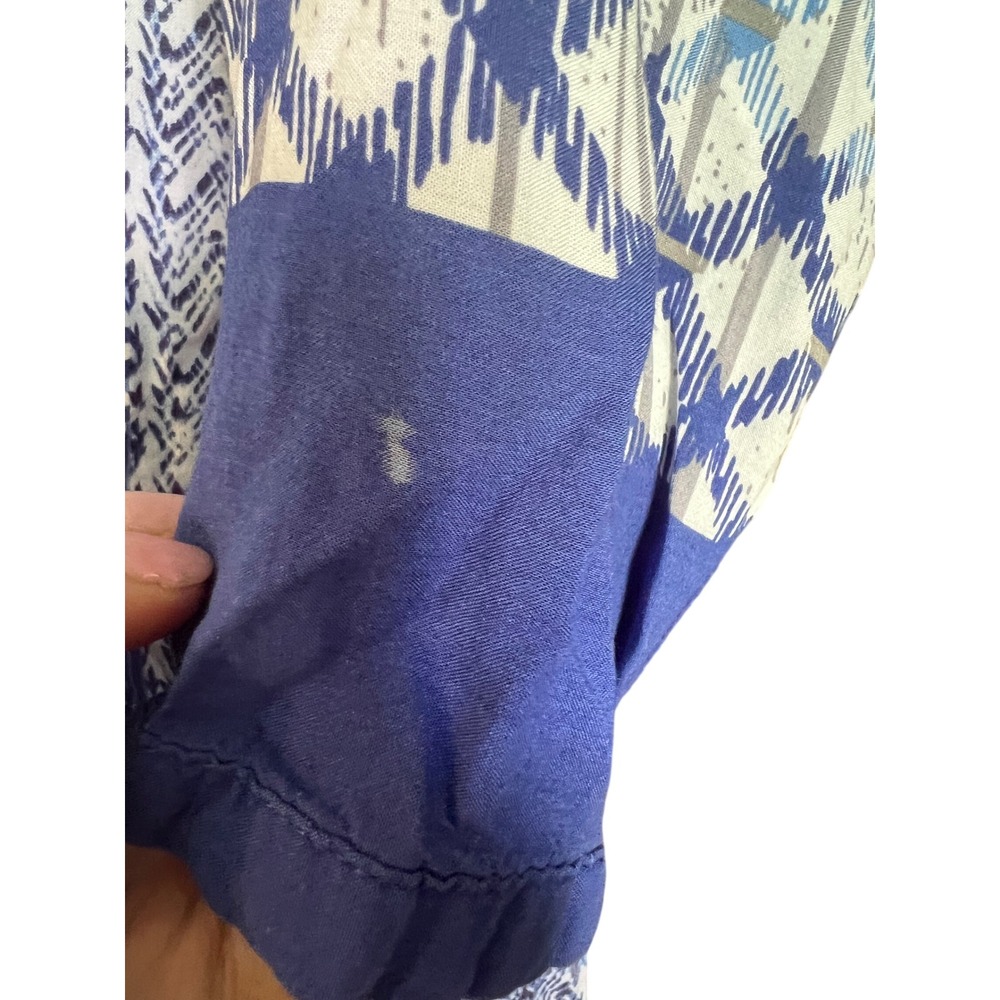 Grand & Greene Womens Blue Geometric Ikat Print V-Neck Rayon Tunic Top Large - Picture 6 of 9